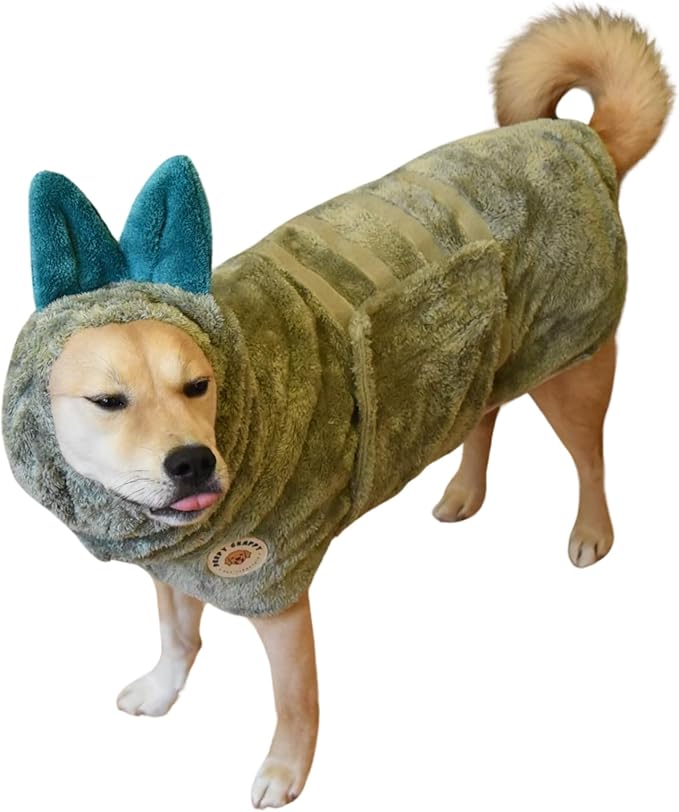 DERPY CHAPPY Premium Dog Towel Robe & Dog Bathrobe For Drying Dogs Made in Korea | Super Absorbent Quick & Adjustable Microfiber Bath Towel For Cats & Puppy Robes After Bath | Soft Warm Coat (Olive,S)