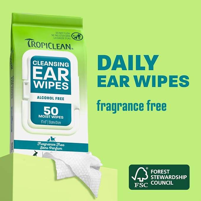 TropiClean Dog Ear Wipes, 50ct