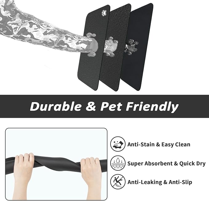 HotLive Dog Food Mat - Absorbent Cat Mat for Food and Water, No Stains Pet Feeding Bowl Mat, Easy to Clean Pet Placemats, Quick Dry Dog Water Dispenser Mat for Messy Drinkers | Paw Black 16"x 24"