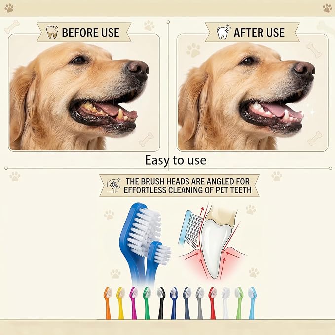 310 Pcs Dog Toothbrush Bulk, Puppy Tooth Brushing Kit, Long Handle Toothbrush, Dual Headed Dental Brushes for Cats Puppy Small Large Dogs Teeth Cleaning Oral Dental Care Supplies(12 Colors)