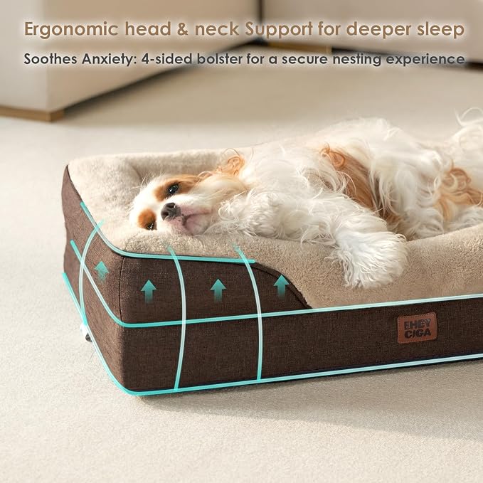 EHEYCIGA Orthopedic Memory Foam Dog Bed - XL 48x35in, Brown