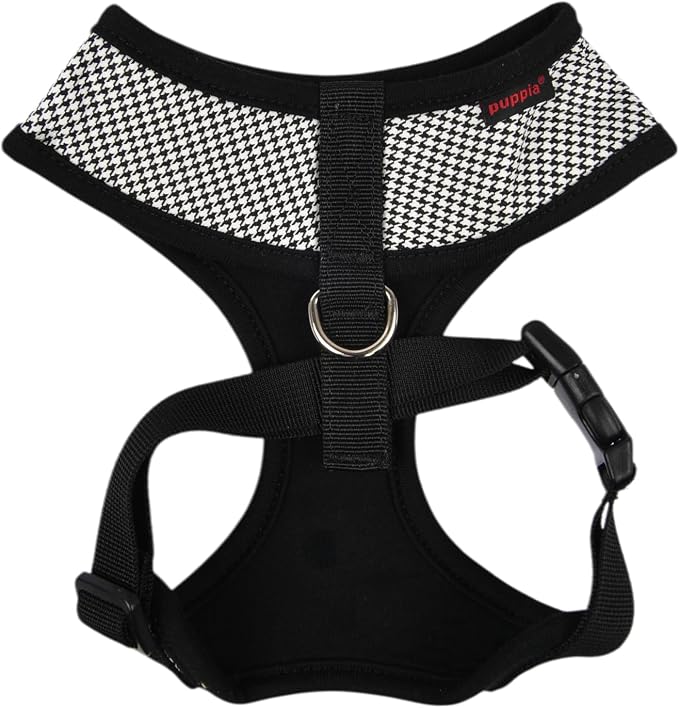 Puppia Amatus Dog Harness A (Over-The-Head) Fashionable Houndstooth Pattern Spring Summer Harness for Small and Medium Dogs, Black, X-Large