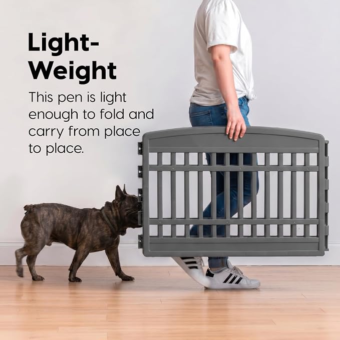 IRIS USA 24" Dog Playpen 6-Panel Pet Exercise Pen with Door Gate 61x61x24 Puppy Play Pen Indoor Outdoor Plastic Heavy Duty Foldable Portable Pet Fence for Small Medium Dogs Puppies Multiple Pets Gray