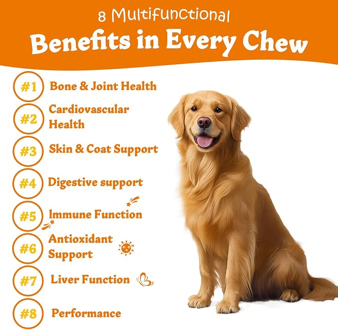 Probiotics for Dog Vitamins, Supplements Chondroitin for Skin Coat Chicken | Multivitamin Treats for Dogs, Joint Support Glucosamine + Digestive Enzymes & Probiotics, Grain Free - 120ct