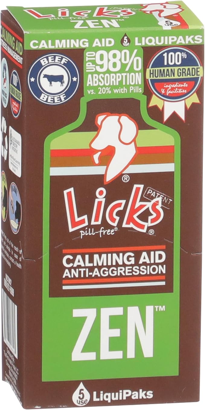 Licks Zen Calming Aid, L-Theanine, Braised Beef Flavor, 5 Packets
