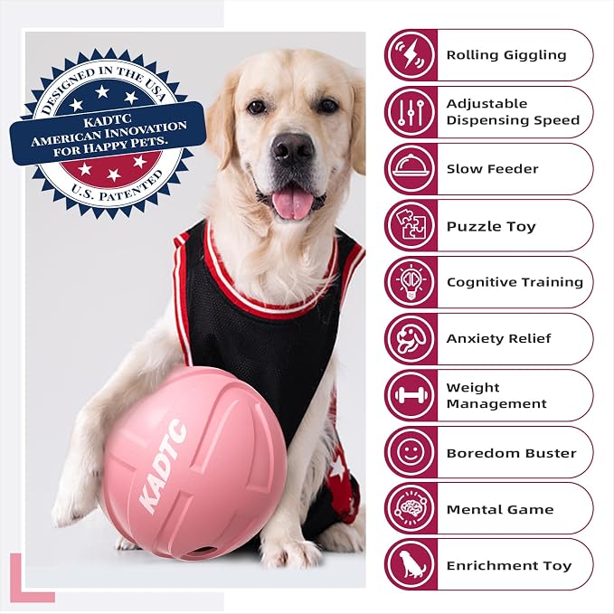 KADTC XL, Rolling Dog Treat Dispenser Toys Wobble Giggle Ball Slow Feeder | Basketball Design | Adjustable Flow | 2-Cup Capacity | Tough Shell | Energy-Burning Play, Mental Stimulation, Boredom Relief