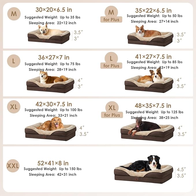 EHEYCIGA Orthopedic Memory Foam Dog Bed - XL 48x35in, Brown