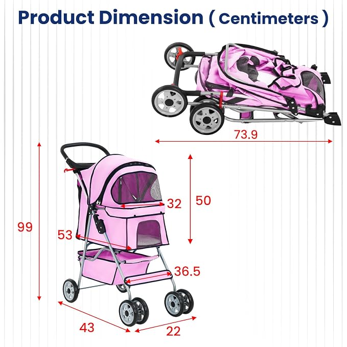 BestPet 4-Wheel Pet Stroller - Travel Folding Carrier 04T