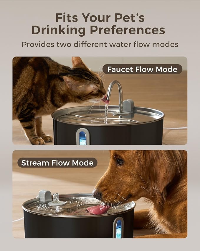 Smartoo Dog Water Fountain for Large Dogs 7L/236oz Stainless Steel Dog Water Bowl Dispenser Automatic Pet Water Fountain, Multi-Filtration Pet Fountain with Ultra-Quiet Pump (Black)