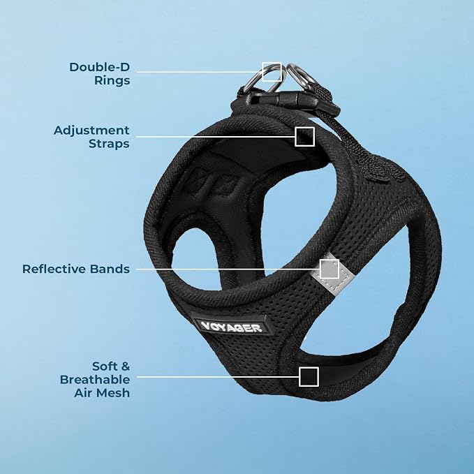 Best Pet Supplies Voyager Step-in Air Harness - All Weather Mesh, Reflective, No Pull Harness for Dogs, Cats - Secure with Hook & Loop Fastener, Buckle, Double D-Rings - Black/Black Trim, XL