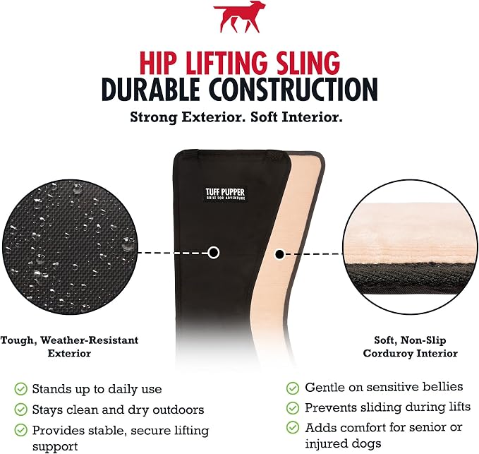 Tuff Pupper Dog Sling Hip Harness | Rear Lift Support for Senior & Injured Dogs | Adjustable Mobility Aid | Strong Padded Handle | Comfortable Design | Hip & Hind Leg Assistance (Tall, Male)