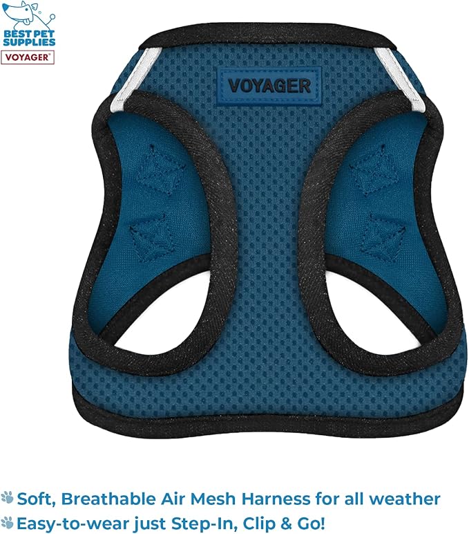 Voyager Step-in Air All Weather Mesh Harness and Reflective Dog 5 ft Leash Combo with Neoprene Handle, for Small, Medium and Large Breed Puppies by Best Pet Supplies - Blue, Medium
