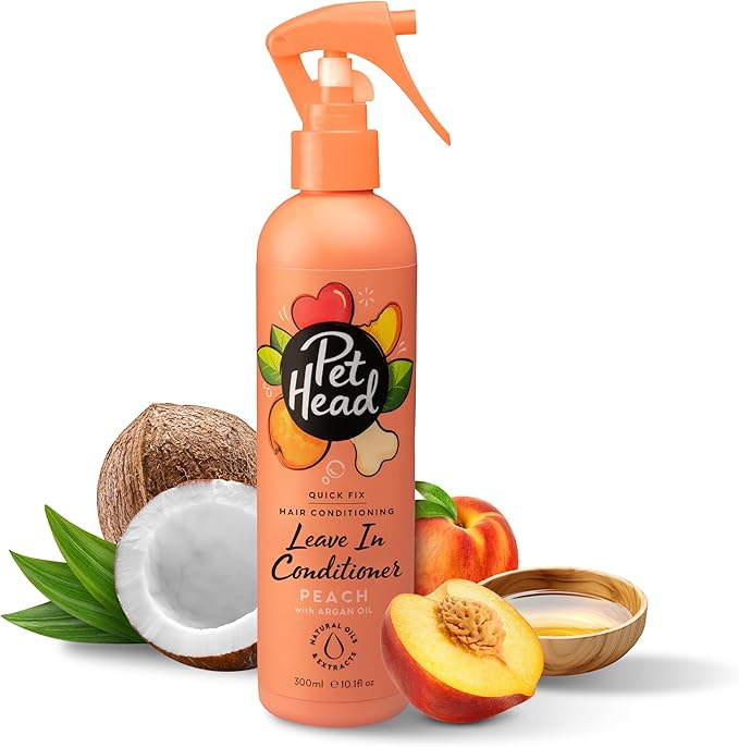 Pet Head Quick Fix Leave-in Conditioner Spray for Dogs | 10.1 fl oz. | Peach Scent | Repairs, Detangles and Softens Fur | Detangling Spray | For Grooming Wet or Dry Dog Coats | No Rinsing Required