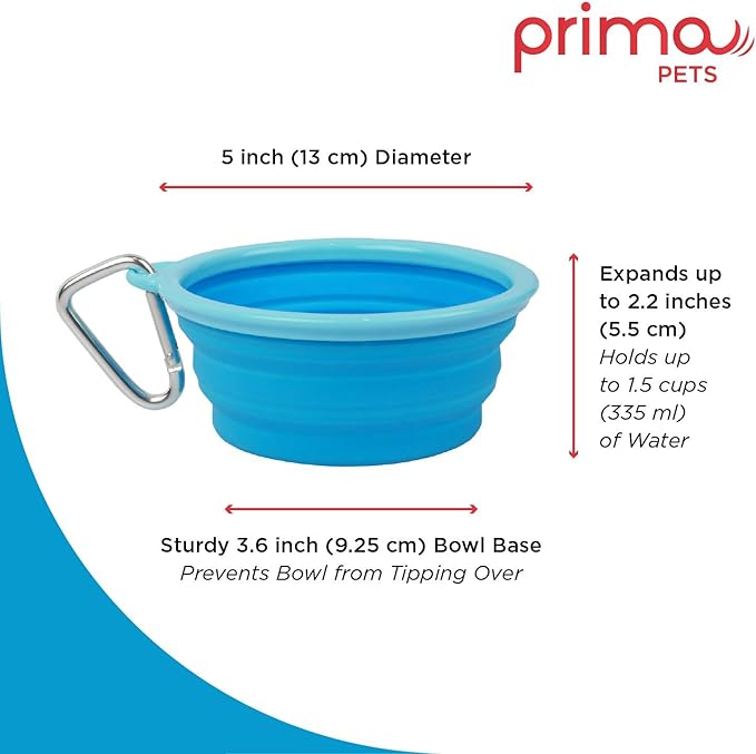 Prima Pet Expandable Collapsible Silicone Bowl with Clip, 1.5 Cups, Aqua