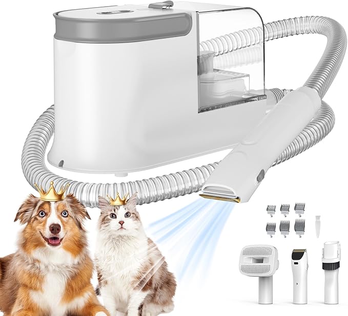 Dog Grooming Vacuum, Dog Grooming Kit with Pet Clipper Nail Grinder, 3 Suction Modes Dog Brush Vacuum with 6 Pet Grooming Tools (Alabaster)