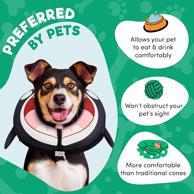 BENCMATE Inflatable Dog Cone Collar Alternative After Surgery Large, Orca | Soft Dog Cone for Small Medium Large Dogs and Cats, Doggie Neck Donut Recovery ECollar to Stop Licking Pets from Injury