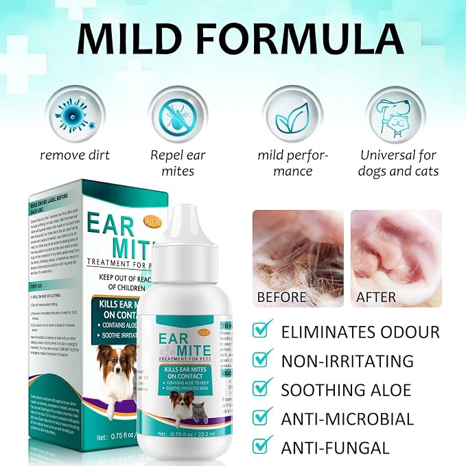 Daiasns Ear Mite Treatment for Cats & Dogs, 0.75 fl oz (Pack of 1)