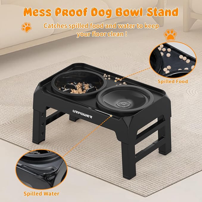 URPOWER Raised Dog Bowls 4 Height Adjustable Elevated Bowl Stand with Stainless Steel Water Bowl Non-Slip Dog Food Bowls Stand for Small Medium Large Dogs and Pets