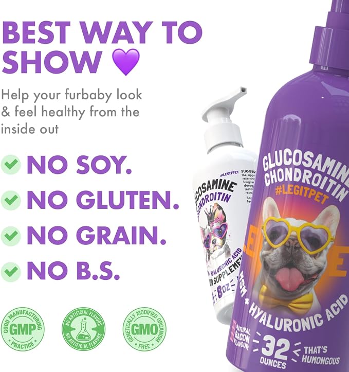 Liquid Glucosamine for Dogs Bacon Flavour with Chondroitin, MSM & Hyaluronic Acid K9 Supplement Hip and Joint Formula Advanced Mobility Joint Pain Relief Senior Advanced Supplement for All Breeds