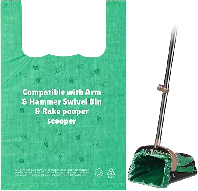 T-shirt Green Plastic Bag (120 ct.) Doggy Poop Bags with Handles Compatible with Arm & Hammer Swivel Bin & Rake pooper scooper Cat Waste Bags (120 ct.)