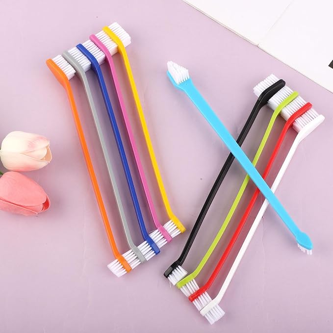 XIHIRCD 100pcs Dog Toothbrush Bulk, Dual Headed Soft Bristles Toothbrush Anti-Slip Cat Teeth Brush Easy Teeth Cleaning Dental Care Pet Toothbrush for Small and Large Dogs Cats Most Pets (10 Colors)