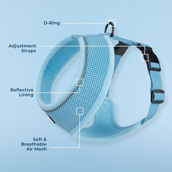 Best Pet Supplies Voyager Aerolite Over the Head Dog Harness, No Pull Breathable Air Mesh Vest, Quick Dry with Reflective Stitching, Adjustable Escape Resistant Harness - Blue, Small