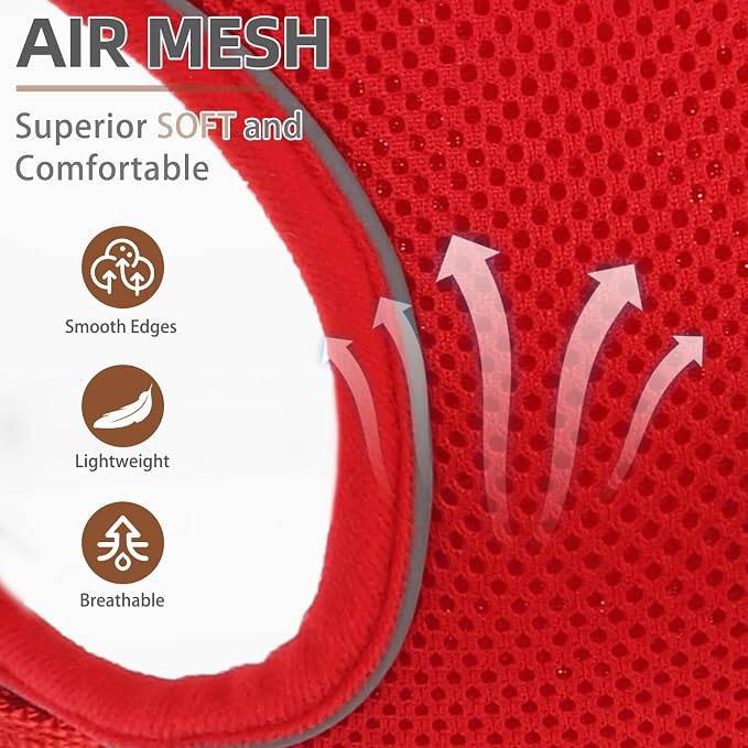 PUPTECK Dog Harness and Leash Set, No Pull Adjustable Pet Small Dog Harness, Reflective Soft Mesh Pet Vest, for Small Medium Dogs Walking, Red, XS