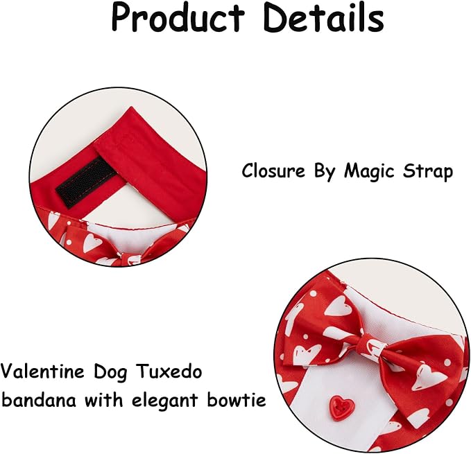 Valentine Dog Tuxedo Bandana with Bow Tie, Medium, XS
