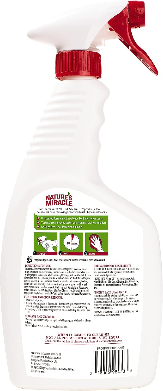 Nature’s Miracle Small Animal Cage and Surface Cleaner, Bio-Enzymatic Cleaning Formula, Destroy Tough Stains and Odors, 24 Ounces