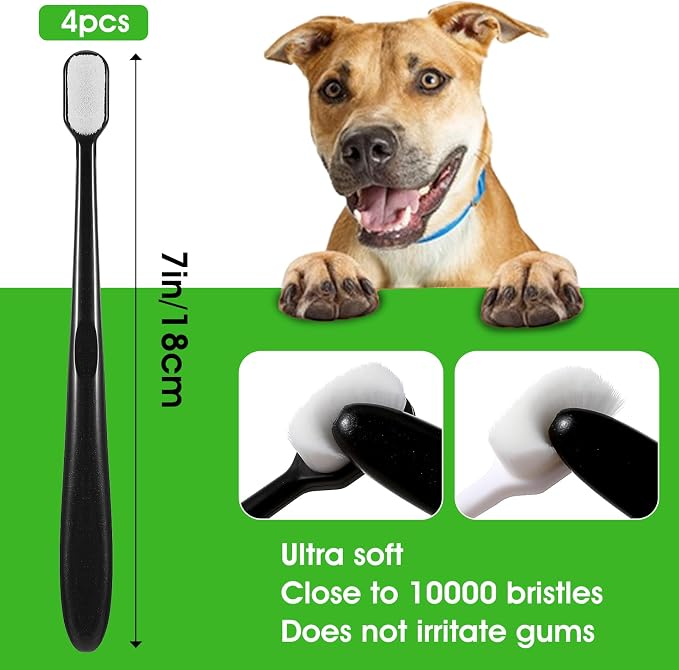 Puppy Toothbrush, 4 Pcs Super Soft Dog Toothbrush Long Handle Pet Toothbrush Dog Tooth Brushing Kit Universal for Pet Dogs Teeth Cleaning and Oral Care Dental Hygiene Convenient (Black, White)