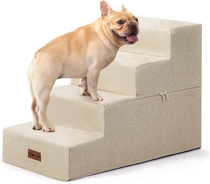 Aodisman Dog Steps for Bed and Couch, 4-Step Pet Stairs for Small Dogs, Indoor Non-Slip Dog Stairs for Old Cats, Puppy, Small Medium Dogs,18.5" H,Beige