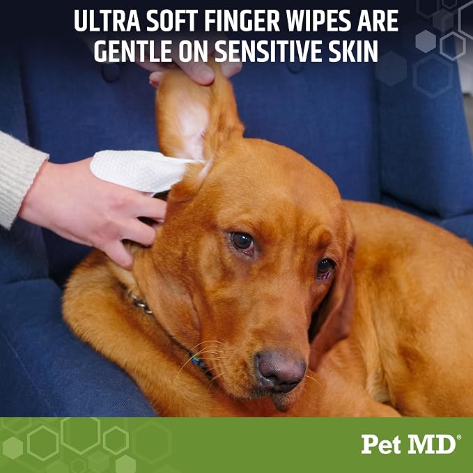 Pet MD Dog Ear Cleaning Wipes – Otic Cleanser for Dogs, Soothing Ear Care with Aloe Vera & Eucalyptus, Finger Wipes, 50 Count