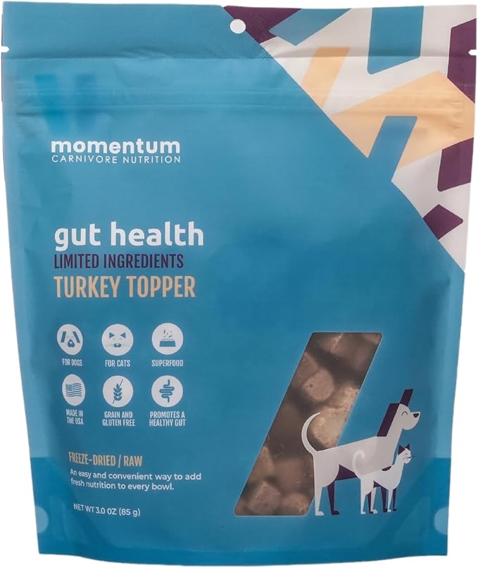 Momentum Carnivore Nutrition Freeze-Dried Gut Health Topper for Dogs & Cats – Turkey Gizzard, Raw Goat Milk, Ginger & Dandelion Root – 3 oz Bag