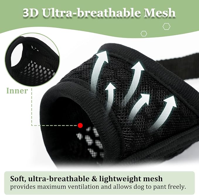 Dog Muzzle, Puppy Soft Mesh Muzzles for Grooming Biting Chewing | Breathable Muzzle for Small Medium Dogs Corgis, Poodles, For Vet Visits, Nail Trimming, Allows Panting Drinking | Black, S