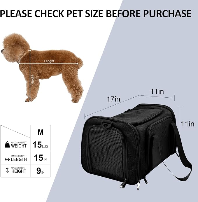 Henkelion Cat & Dog Carrier, Small/Medium Up to 15 lbs, TSA Airline Approved, Waterproof, Black