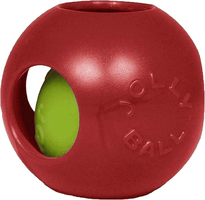 Jolly Pets Teaser Ball Interactive Dog Toy, 6 in Medium, Blue | Ball-within-a-ball puzzle toy that floats - add peanut butter to the inner ball for extra fun