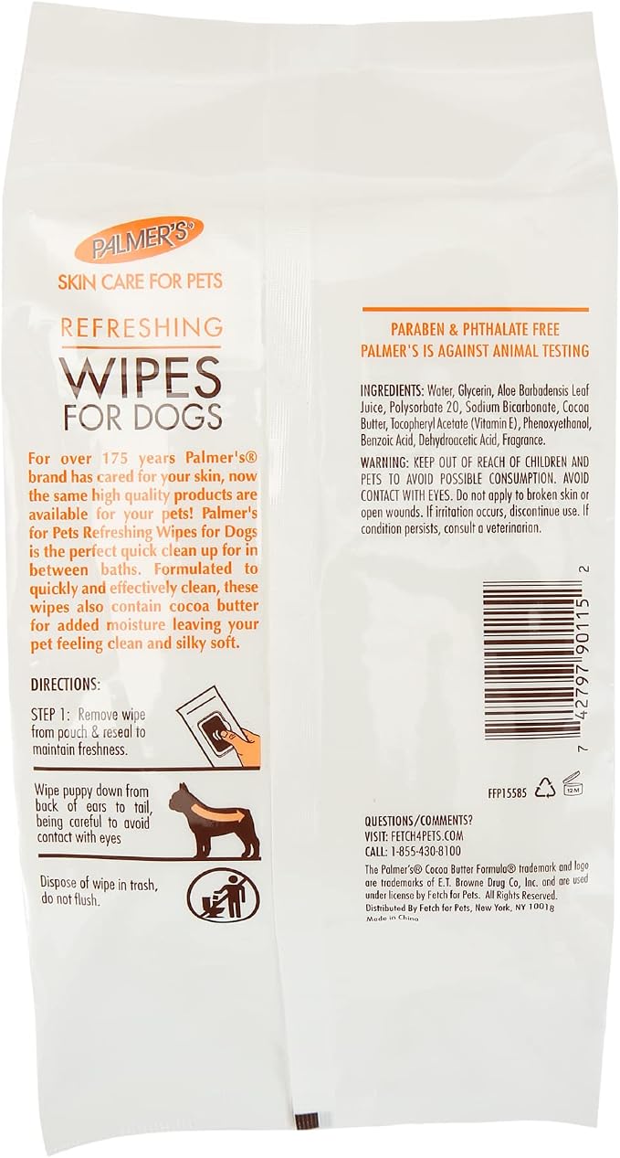 Palmer's for Pets Cocoa Butter Grooming Wipes, 100 Count