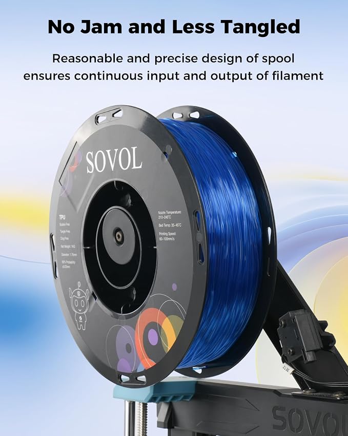 Sovol TPU Filament 1.75mm, 95A Soft TPU Flexible 3D Printer Filament with High Elasticity, 1kg (2.2lbs), Dimensional Accuracy +/- 0.03 mm, Fit Most FDM Printer, Clear Blue
