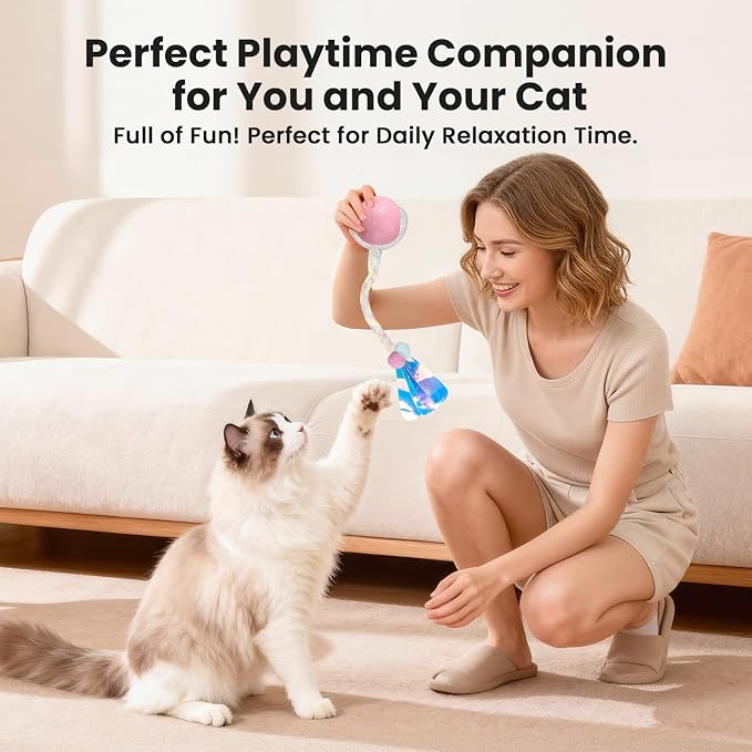 Rocfish Durable Interactive Cat Toys for Indoor Cats (Pink, 03) | Smart Automatic Cat Chase Ball Toy, Upgraded Speedy Tail Kitten Toy for Bored Indoor Adult Pets