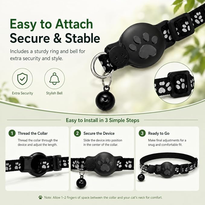 GPS Tracker for Cats, Cat Collar with Tracker for Android Users – No Monthly Fee, Google Find Hub Cat GPS Tracker Collar, IP67 Waterproof, Replaceable Battery Lasts 1 Year (Not Standalone GPS) (Black)