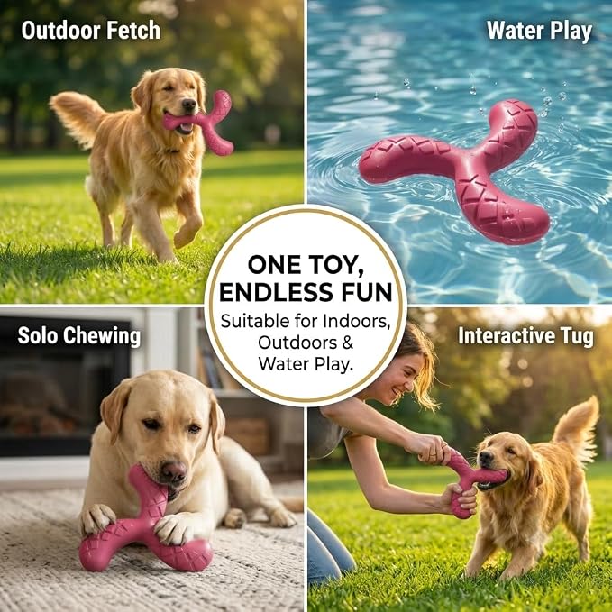 Dog Chew Toy, Durable Y-Shape Dental Toy, Rose Red