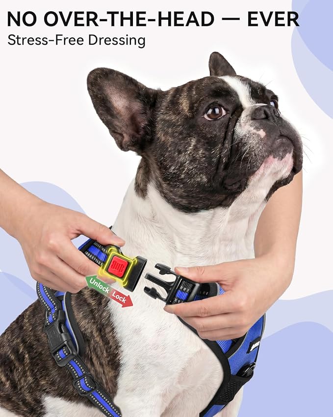 Joytale No Pull Dog Harness & Seat Belt, Easy On 3-Buckle, XL, Navy Blue | Front Clip Reduces Pulling, Escape-Resistant Design, Adjustable Fit, Soft Padding for Comfort, Secure Tether for Safer Travel