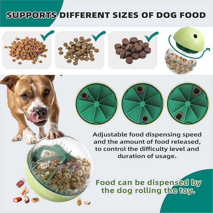 KADTC XL Rolling Dog Treat Dispenser Toys Wobble Giggle Ball, Slow Feeder | Clear-View Shell | Visible Treats | Flow Control | 2-Cup Capacity | Tough Build | Burns Energy, Engages Minds, Beats Boredom