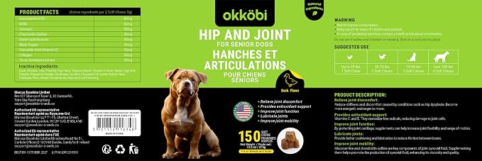 ZENO Glucosamine HCL & Hip and Joint Chews for Dogs - 150 pcs - Advanced Hip and Joint Support for Senior Dogs - with MSM & Green Lipped Mussel - Duck