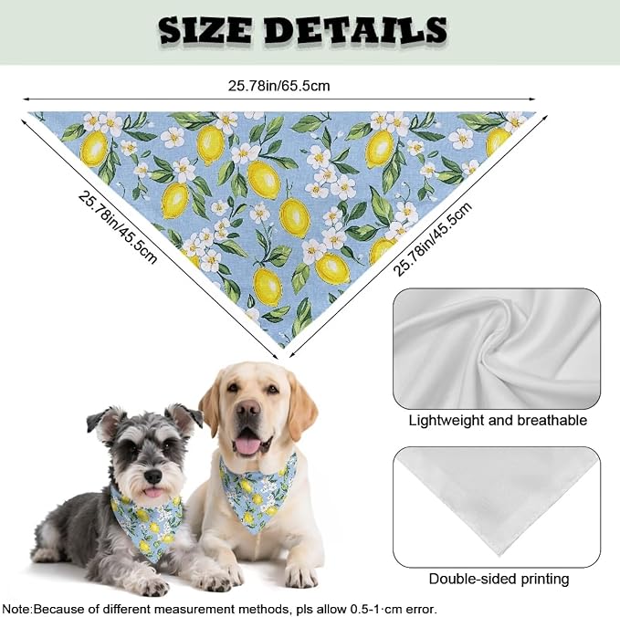 Forchrinse Lemon Dog Bandanas, One Size, Polyester, Lemon