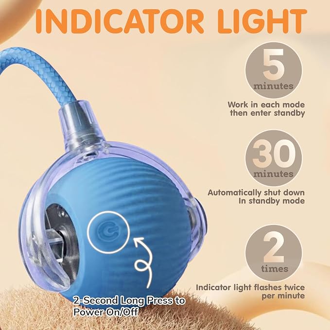 Rocfish Durable Interactive Cat Toys for Indoor Cats (Blue, 01) | Smart Automatic Cat Chase Ball Toy, Upgraded Speedy Tail Kitten Toy for Bored Indoor Adult Pets