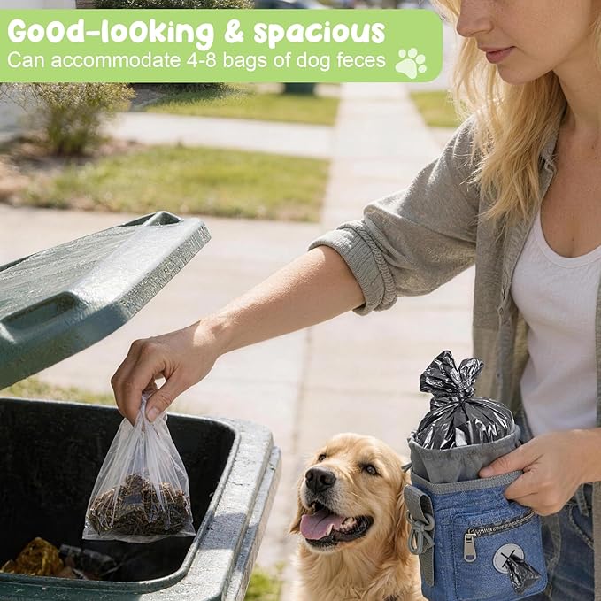 Dog Poop Bag Holder for Walking with Waste Bag Dispenser, Portable Wearable Dog Poop Carrier, Clip Easy-Attach to Leash/Harness/Waist, for Storing Used Doggie Waste Bags Without Spills