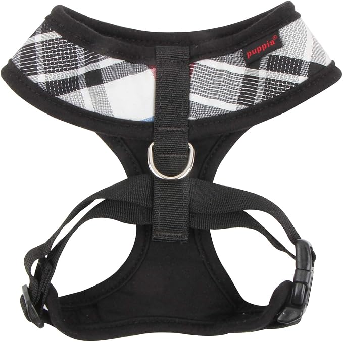 Puppia Junior Over-The-Head Dog Harness Checkered Pattern No Choke No Pull Adjustable Chest Belt Walking Training for Small and Medium Dog, X-Small, Black
