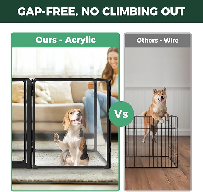 FXW AuraSpace Pro Acrylic Indoor Dog Playpen, Heavy-Duty with Metal Frame, 32" Height 8 Panels for Small and Medium Dogs, Black│Patented