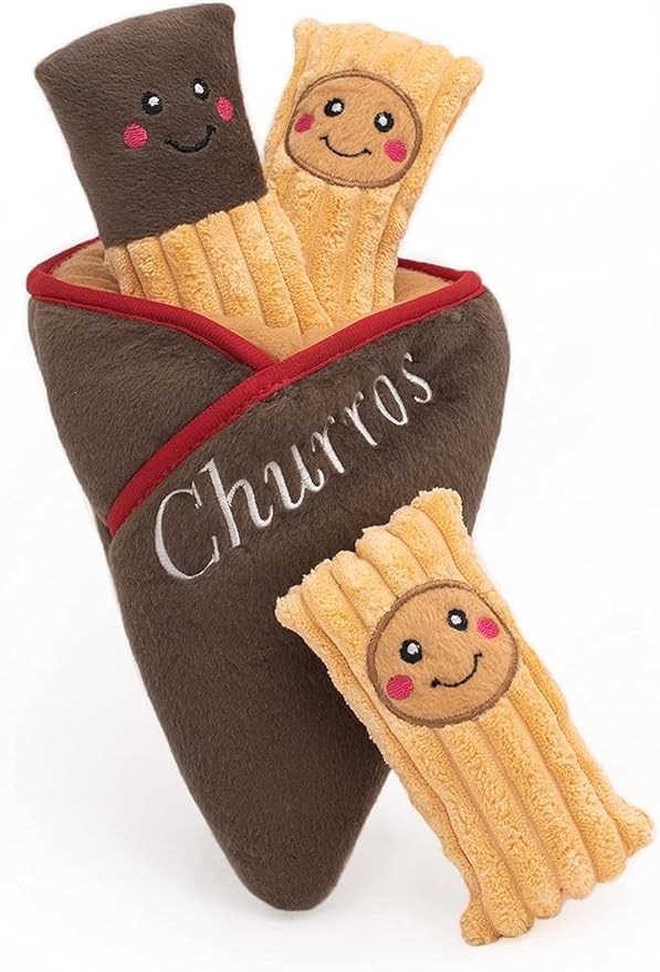 ZippyPaws Burrow Interactive Dog & Puppy Toys for Boredom - Churro Cone | Stimulating Pet Products to Keep them Busy, Hide & Seek Plush Dog Puzzle, Enrichment Squeaky Toy, For Small & Medium Dogs